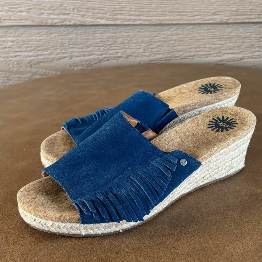 UGG Navy Suede Fringed Espadrille Wedges Sz 7.5